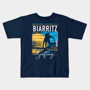 Biarritz Surfing Retro Surf Graphic // Vintage Surfers Paradise Kids T-Shirt